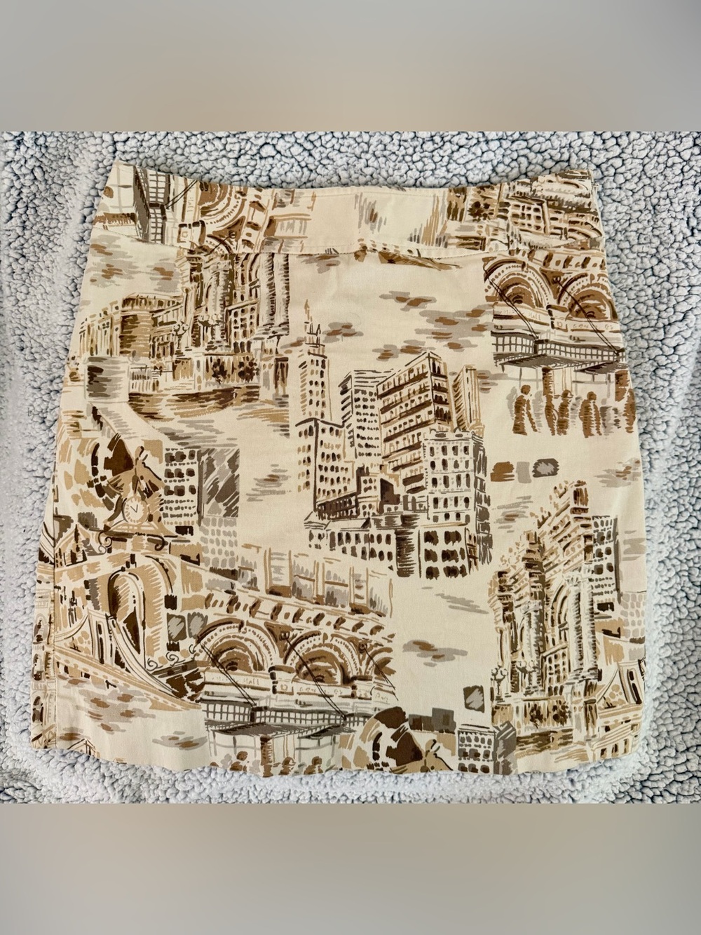 Rafaella Cream and Brown Printed Midi Pencil Skirt